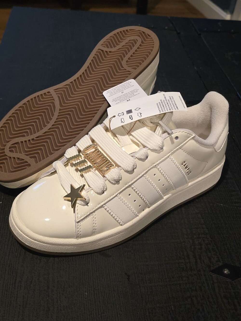 adidas W8 White Sneakers with Gold Charms. Nwob